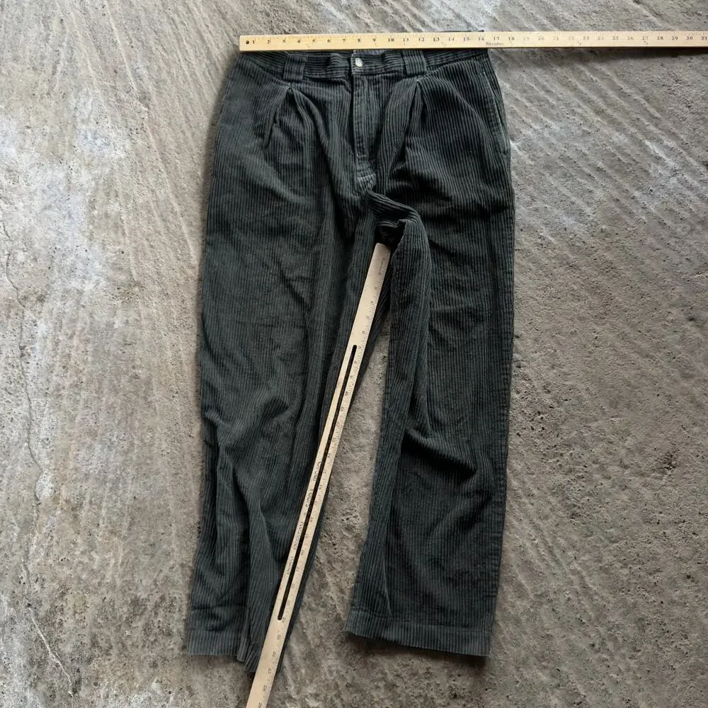 Vtg Logan Drive Corduroy Pants Forest Green Chunky 35x30 Hong Kong 90s Pleated